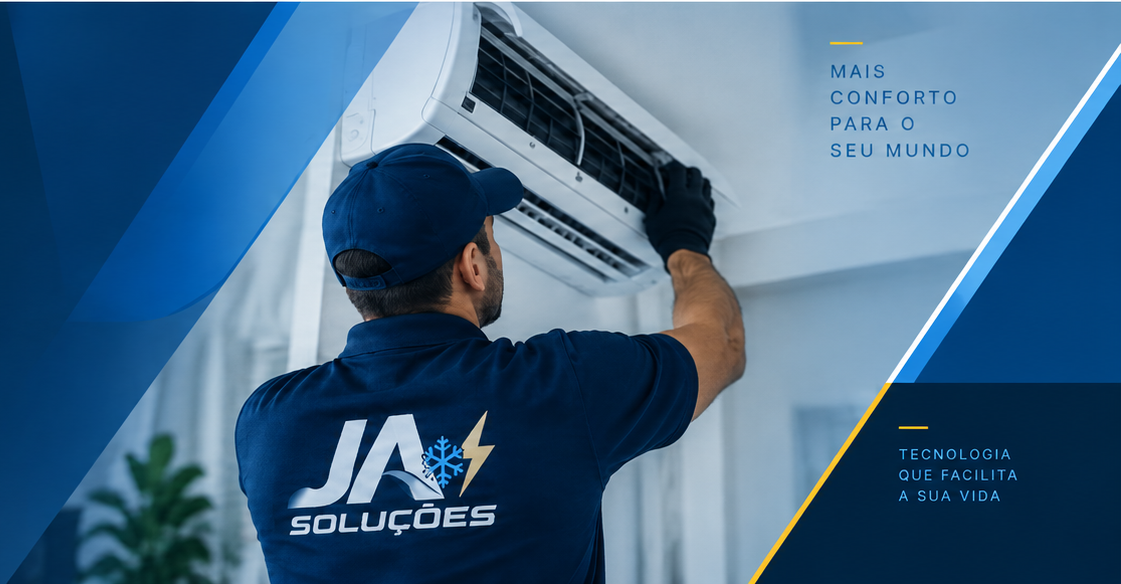 Técnico da JA Soluções realizando manutenção em ar-condicionado